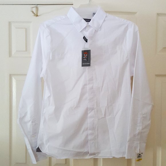 Van Heusen Other - White Dress Shirt Never Tuck Slim Fit Hidden Button Van Heusen